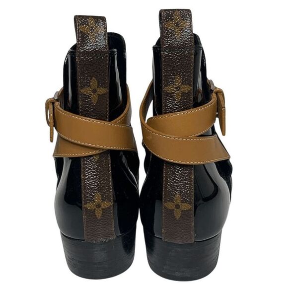 Louis Vuitton Monogram Patent Leather Boots EU 38.5 US 8.5 Black Ankle Booties - Picture 8 of 12